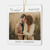 Ornement En Céramique Script moderne Fiançailles rustique garde photo (Gauche)