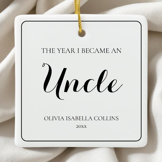 Ornement En Céramique Script noir minimal Simple Premier oncle de Noël