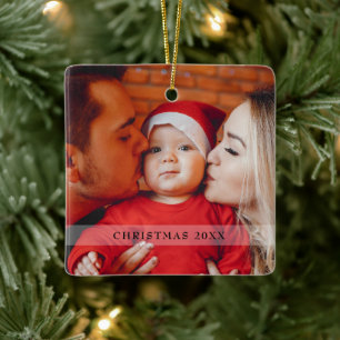 Ornement En Céramique Script Photo Baby's First Christmas Snowflakes