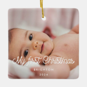 Ornement En Céramique Script rétro Ma première photo bébé de Noël