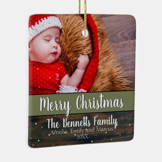 Ornement En Céramique Script rustique Bois Joyeux Noël Photo de vacances (Droite)