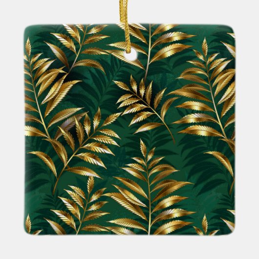 Ornement En Céramique Seamless pattern with golden ferns (Devant)