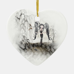 Ornement En Céramique Sepia Goth Girl Vignette