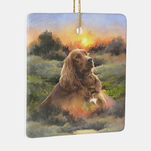 Ornement En Céramique setter irlandais avec chiot (Droite)