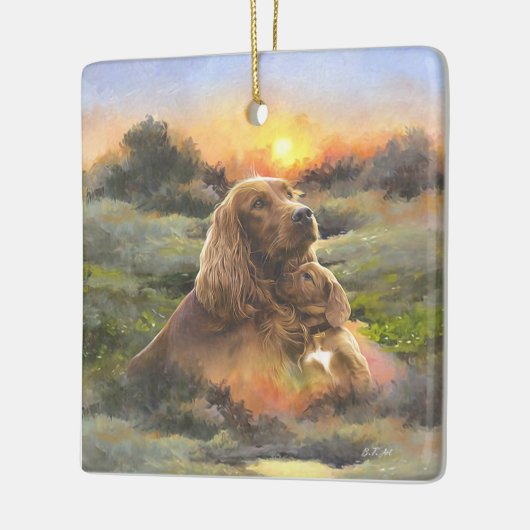 Ornement En Céramique setter irlandais avec chiot (Gauche)