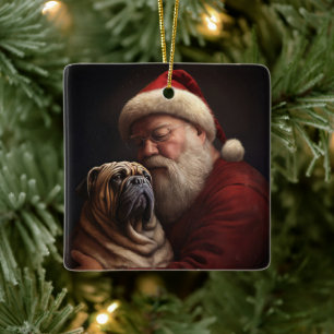 Ornement En Céramique Shar Pei avec Noël Festif du Père Noël