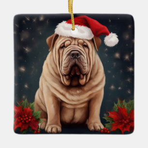 Ornement En Céramique Shar Pei Chien dans Noël de neige