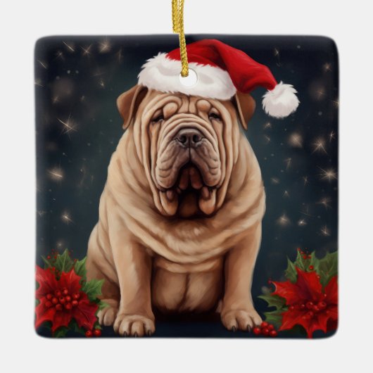 Ornement En Céramique Shar Pei Chien dans Noël de neige (Devant)