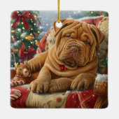 Ornement En Céramique Shar Pei Chien Festif de Noël (Dos)