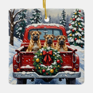 Ornement En Céramique Shar Pei Noël Camion Rouge Fêtes