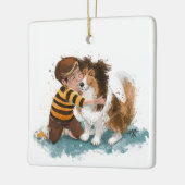 Ornement En Céramique Sheltie and Boy Dog Hug (Gauche)