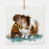 Ornement En Céramique Sheltie and Boy Dog Hug (Dos)