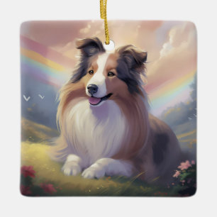 Ornement En Céramique Sheltie Dog Memorial Rainbow Bridge Personnalisé