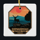 Ornement En Céramique Shenandoah Parc national Deer Minimal Emblem Rétro<br><div class="desc">Shenandoah dessin vectoriel. Le Skyline Drive court sur toute sa longueur,  et un vaste réseau de sentiers comprend une section du sentier longue distance des Appalaches.</div>