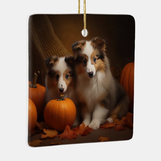 Ornement En Céramique Shetland Sheepdog Chiot Chiot Automne Citrouille d (Droite)
