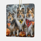 Ornement En Céramique Shetland Sheepdog Halloween Éffrayant (Gauche)