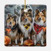 Ornement En Céramique Shetland Sheepdog Halloween Éffrayant (Dos)