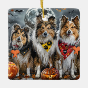 Ornement En Céramique Shetland Sheepdog Halloween Épouvantable 