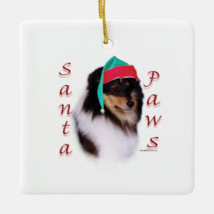 Ornement En Céramique Shetland Sheepdog Père Noël Paws