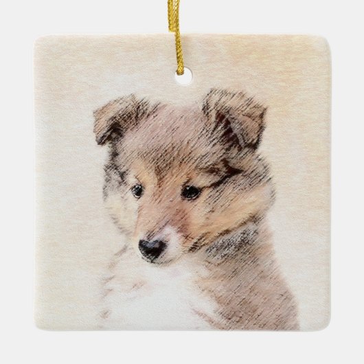 Ornement En Céramique Shetland Sheepdog Puppy Peinture Chien original ar (Devant)