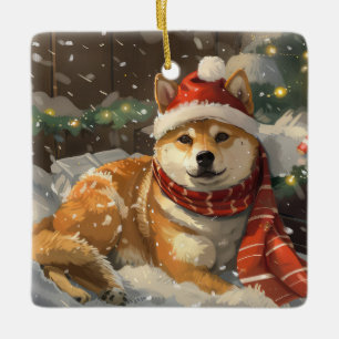 Ornement En Céramique Shiba Inu Chien Fête de Noël