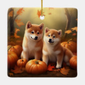 Ornement En Céramique Shiba Inu Chiot Automne Citrouille de plaisir (Dos)