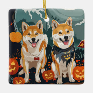 Ornement En Céramique Shiba Inu Halloween Épouvantable