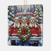 Ornement En Céramique Shih Tzu Christmas Red Truck Holiday (Gauche)
