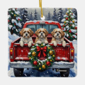 Ornement En Céramique Shih Tzu Christmas Red Truck Holiday (Devant)