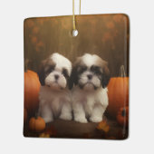 Ornement En Céramique Shih Tzu Puppy Automne Citrouille de plaisir (Gauche)
