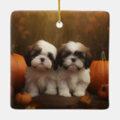 Ornement En Céramique Shih Tzu Puppy Automne Citrouille de plaisir (Dos)