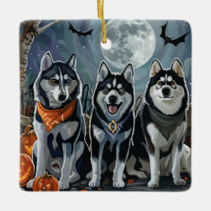 Ornement En Céramique Siberian Husky Halloween Épouvantable
