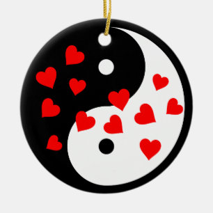 Ornement En Céramique Signe yin et yang avec coeurs de la Saint-Valentin