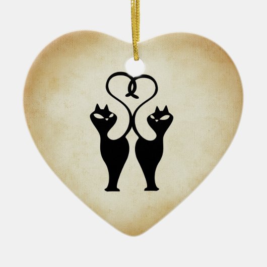 Ornement En Céramique Silhouette à deux chats (Devant)