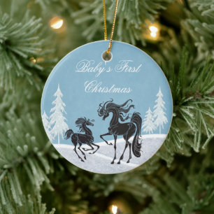 Ornement En Céramique Silhouette personnalisée Cheval Baby 1er Noël