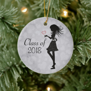 Ornement En Céramique Silhouette personnalisée Girl and Hearts Graduatio