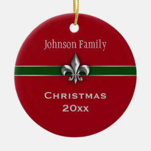 Ornement En Céramique Silver Fleur de Lis Christmas personnalisé