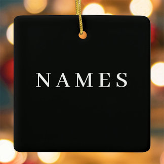 Ornement En Céramique Simple Black Custom Ajouter Votre Nom Élégant