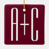 Ornement En Céramique Simple Couples | White & Burgundy (Dos)