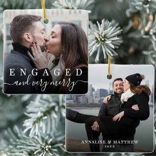Ornement En Céramique Simple Élégant Noël Fiancés 2 Photo