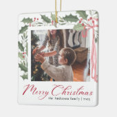 Ornement En Céramique Simple Elegant Script Family Photo Merry Christmas (Gauche)