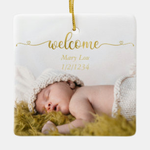 Ornement En Céramique Simple Gold Welcome Baby Birth Photo