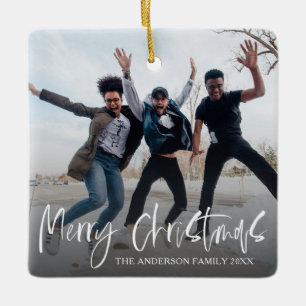 Ornement En Céramique Simple Joyeux Noël Noël noir et blanc