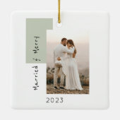 Ornement En Céramique Simple Married and Merry Photo Newlywed sage (Dos)