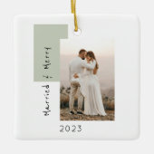 Ornement En Céramique Simple Married and Merry Photo Newlywed sage (Devant)