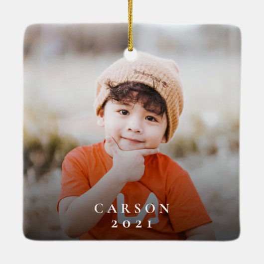 Ornement En Céramique Simple moderne Elégant Trésor 2 Photo Noël (Dos)