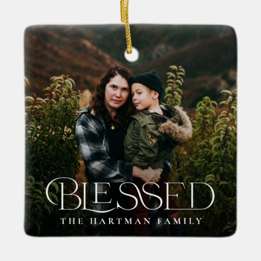 Ornement En Céramique Simple moderne élégante bienheureuse 2 Photo Noël (Devant)