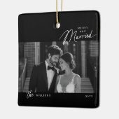 Ornement En Céramique Simple Noir Blanc Merry Marié Script Photo (Gauche)