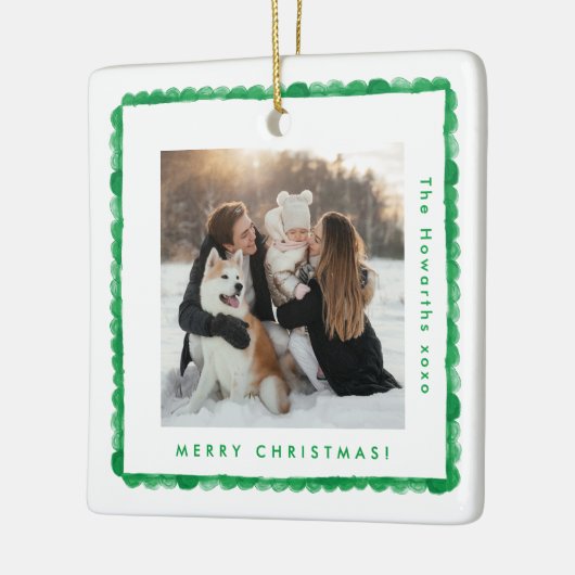 Ornement En Céramique simple retro cadre vert photo carré noël (Gauche)