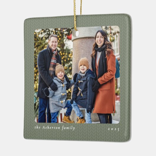 Ornement En Céramique Simple sage green knit frame one photo Christmas (Gauche)